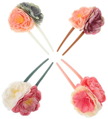 Gatuida 4 Pièces Lot de Épingles Cheveux Vintage U Forme de Rose Pinces Décoratives pour Chignon Accessoires Traditionnels Solides pour Femmes et Filles