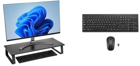 Kensington Soporte de Escritorio para Monitor Extraancho -Pantallas Grandes (K55726EU) + Set Teclado y Ratón Inalámbrico KM150 EQ, USB de 2,4 GHz, Teclado Numérico, Ratón Silencioso 1200 DPI, QWERTY,