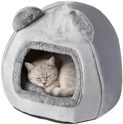 GYHWOFUL Cueva para gatos de 40 x 40 cm, cama para gatos con cojín lavable, cueva para gatos y perros pequeños, cesta para dormir, cálida y suave, cesta antideslizante para gatos