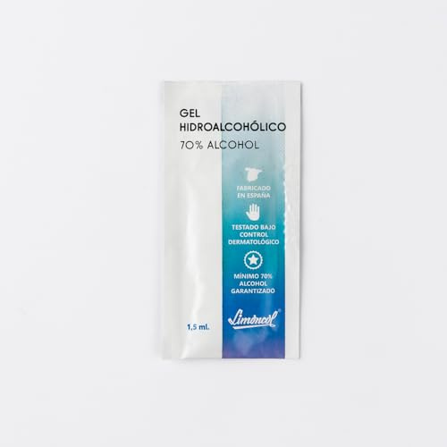 Limoncol Gel Hidroalcohólico Monodosis, 70% Alcohol, Higiene de Manos sin Aclarado, Sobres Individuales 1,5 ml, Fabricado en España, 200 Unidades
