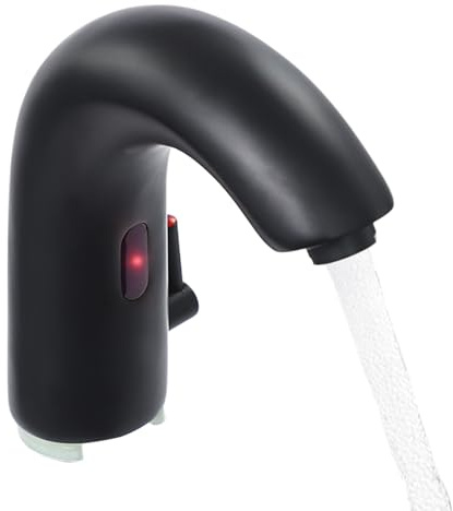 Grifo de lavabo por infrarrojos con sensor de agua fría y caliente, grifo sin contacto con sensor de infrarrojos para baño, 4 pilas AA sin batería (negro)