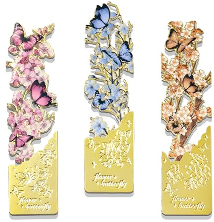 BSITSSS 3 st romantiskt fjärilsbokmärke, söt konst bokmärken, blommor fjärilar metall bokmärke för kvinnor damer flickor lärare bokälskare bokmask läsentusiaster
