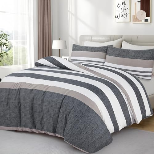 Opulent Living Duvet Cover Set With Fitted Sheet & Pillowcases, 4 Piece Microfiber Soft Breathable Double Bedding Set, Machine Washable, Wrinkle Resistant - Grey - Double