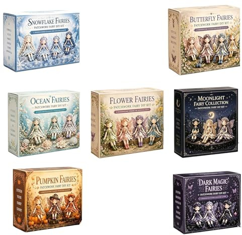 Everydries Fairy Patchwork DIY-Kollektion, Nähset für Blumenfeen, 4 Geflügelte Elfenpuppen aus Stoff, Bastelset für Anfänger, Heimdekoration, 7-teilig