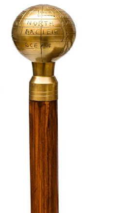 Spazierstock Weltkugel Erde Holz Wanderstock Flanierstock goldfarbener Griff