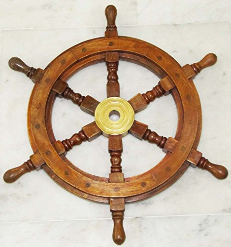 Shiv Shakti Enterprises Decoración náutica de timón para colgar en la pared, de madera, para barco, barco, rueda de 45,7 cm, decoración para el hogar