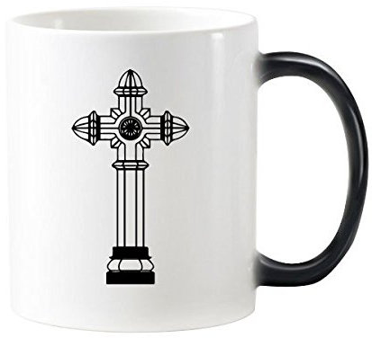 Religion Christentum Belief Kirche schwarz Heiligen Kreuz Säule Kultur, Design Art Illustration Muster 'wärmeempfindliche Farbwechsel Farbe Tasse Milch Kaffee mit Griffe 350 ml