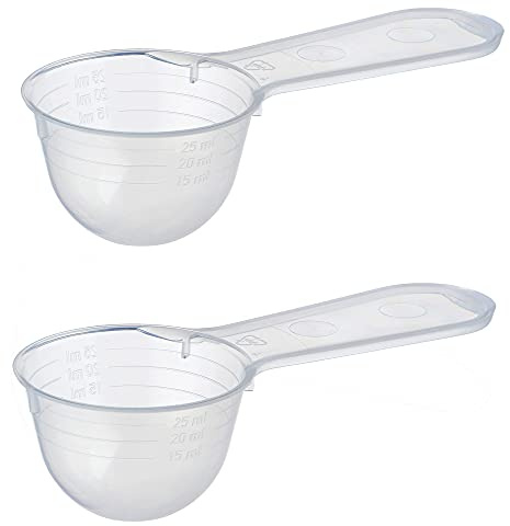 2x Messlöffel Dosier-Löffel 30ml, 11 cm, transparent mit Skala 5ml, 20ml, 25ml, 2 Stück
