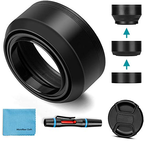 72mm Gegenlichtblende-Gummi,Fotover Universal Zusammenklappbar Sonnenblende Streulichtblende Kompatibel mit Canon Nikon Sony Pentax Olympus Fuji Kamera mit Objektivdeckel