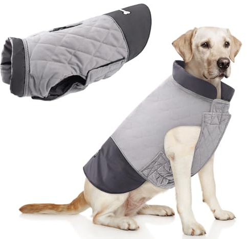 Idepet Winddichter Hundemantel Winter Warme Jacke,Anti-Schneeanzug Hundebekleidung für kleine mittelgroße Hunde mit Geschirrloch Blau Rosa Grau