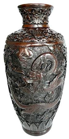 Chinesische Drachenvase, handgefertigt, dekorative orientalische skulpturale Vase für Blumen, Feng Shui asiatische Kunst, Harz, 24,1 cm (Braun)