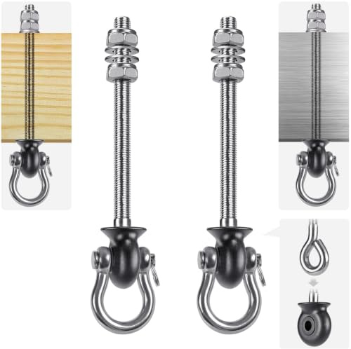 Dolibest 2piezas Colgador de Hamaca 19.5cm Pernos Gancho MosquetóN Colgante, 180° Acero Inoxidable Giratorio Kit Montaje Juego Cojinetes Interior Exterior Parque Saco de Boxeo Saco Arena, 1500libras