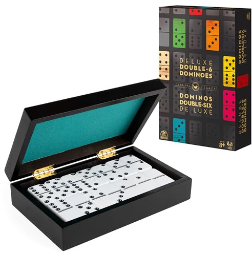 Spin Master Games, Cardinal Legacy Deluxe Double-6 Dominoes, Classic Board Game Set of 28 Dominoes in Lined Wooden Case, for Kids & Family, 1-4 Players, for Ages 8 & Up
