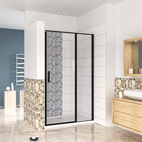AICA porte de douche pivotante 120x185cm NOIR MAT en verre anticalcaire installation en niche