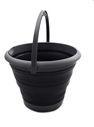 SAMMART 10L Collapsible Fishing Bucket - Foldable Round Tub - Portable Plastic Water Pail - Space Saving Outdoor Waterpot - Trunk Organizer For All Types Of Vehicles (Grey/Black)