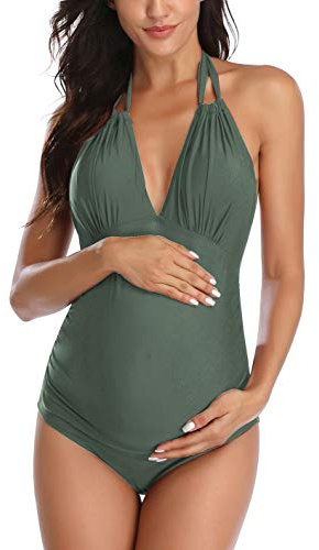 EastElegant Costumi da Bagno Premaman Un Pezzo V-Collo Gravidanza Costumi da Bagno Halter Bikini Premaman, Army Green, L