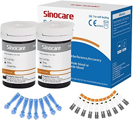 sinocare Safe AQ UG Uric Acid Test Strips x 50, Only for Safe AQ UG | Uric Acid Test Strips 50 Pcs, Lancing Devices 50 Pcs, for Safe AQ UG Blood Glucose and Uric Acid Monitor