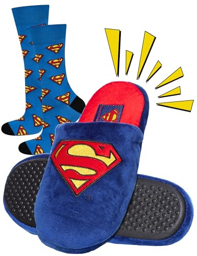soxo DC Comics Superman Zapatillas Casa Hombre Invierno Divertidas Cómodas Pantuflas 45/46 Superman Zapatillas + Calcetines 40-45
