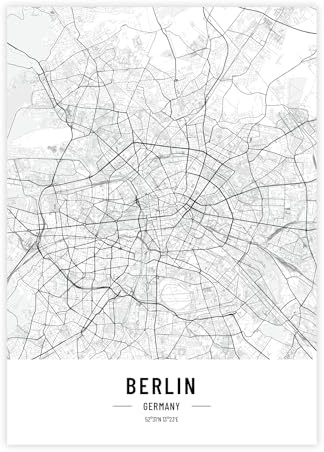 Petra Pan Städteposter Berlin in schwarz-weiß · Wandbild mit Stadtplan · DIN A4 (21x29,7cm) · als Deko oder Geschenkidee · Var. C