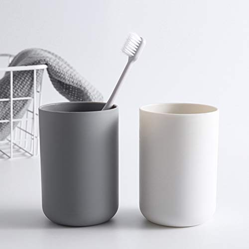 Alipis Toothbrush Cup: 2PCS Japanese Style Plastic Toothbrush Holder - 300ml Reusable Bathroom Tumbler - Dishwasher Safe for Home Storage Toothpaste Travel Camping (White & Grey)