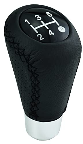 Temzzer 5 Speed Gear Knob Leather Car Shift Knob Transmission Shifter Handle for Most Manual Automatic Vehicles (Black Stitches)