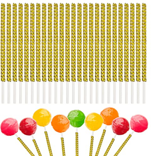 URROMA Lollipop Cake Pop Sticks, 25 Stück Cake Pop Dekorative Gold Lutscher Sticks für Cake Pops Candy Apple Sticks Bling für Schokolade Obst Marshmallow auf Hochzeit Party Buffet Tisch, Gold