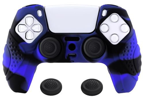 eXtremeRate PlayVital Funda de Silicona para ps5 Mando | Carcasa Protectora, Tacto Suave, Agarre Antideslizante, 2 Tapas para Joystick, Edición Guardian, Azul Negro