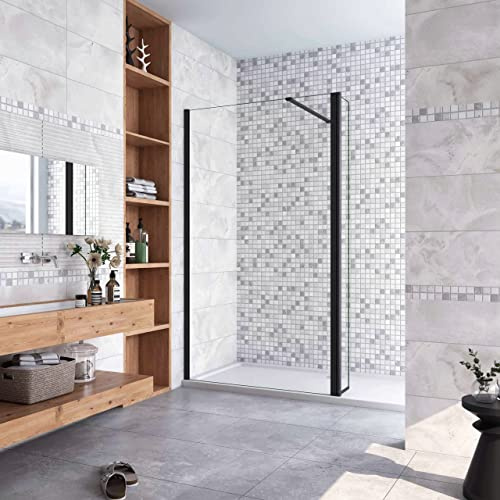 Walk in Doccia 80x200cm Due Pareti (40+40) cm Vetro 8 mm Temperato Trasparente Anticalcare Barra Stabilizzatrice 90 cm Nero Opaco