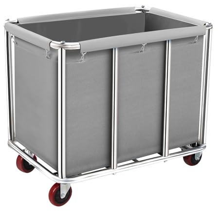 Carrito Comercial de lavandería Resistente, Carrito de Almacenamiento Grande de Acero Inoxidable con Ruedas, cestas rodantes con Forro de Lona extraíble para lndustrial/hogar (cc-8guan-gray)