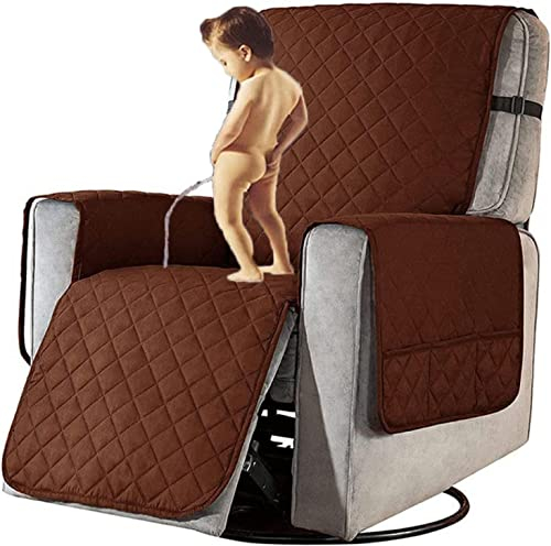 XRDSHY Sesselschoner für Fernsehsessel, Wasserdicht rutschfest Relaxsessel mit Armlehnen,1 Sitzer Taschen Sesselüberwurf,Waschbar Sesselschutz Haustieren,Braun-L
