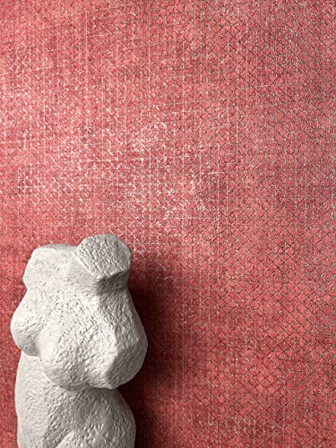 Newroom Vliestapete Rot Uni Glänzend Tapete Wohnzimmer | Changierender Glanzschimmer Rot-Kupfer, feine Textilstruktur mit Rautenraster, Glamour-Stil, Wandtapete Wohnzimmer Flur