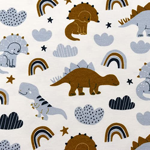 MAGAM-Stoffe Dino Bande Jersey Kinder Stoff Oeko-Tex Meterware 50cm (Dino natur weiß)