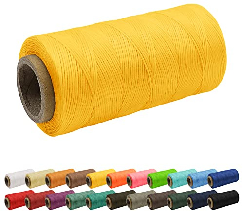 Uiopa Filo Cerato da 260 m, 1 mm, 150D, per Cucito in Pelle, Corda Piatta per Cucito a Mano, Ideale per Artigianato in Pelle, Rilegatura di Libri, Riparazione di Scarpe, Colore Giallo