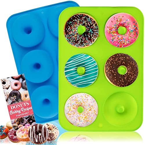 trabag Lot De 2 Moule Donuts, 6 Cavités Moule barre de céréales, Anti-Adhésifs Silicone, Résistant Pour La Cuisson Des Beignets