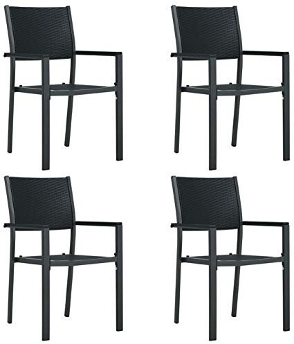 BaraSh Gartenstühle 4 STK. Schwarz Kunststoff Rattan-Optik Stuhl Balkon
