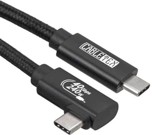 CABLETEX USB 4 Kabel gewinkelt 1,5m, Unterstützt 8K HD Display, 40 Gbit/s Datentransfer, 240W USB-C Ladekabel, für Typ-C Laptops, MacBook Pro M1&M2, Monitor, Docking-Station und mehr