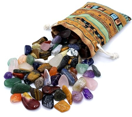 Set de pierres précieuses | Mélange coloré de pierres de tambour naturelles | Mélange de pierres précieuses véritables | Pratique dans un sac en tissu coloré petite (Small)