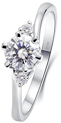 Lieson Verlobung Ringe Frauen, Trauringe Weißgold 750 18K Klassisch 6 Zinken Rund Moissanit mit 0.5ct Ring Verlobung Weißgold Große 66 (21.0)