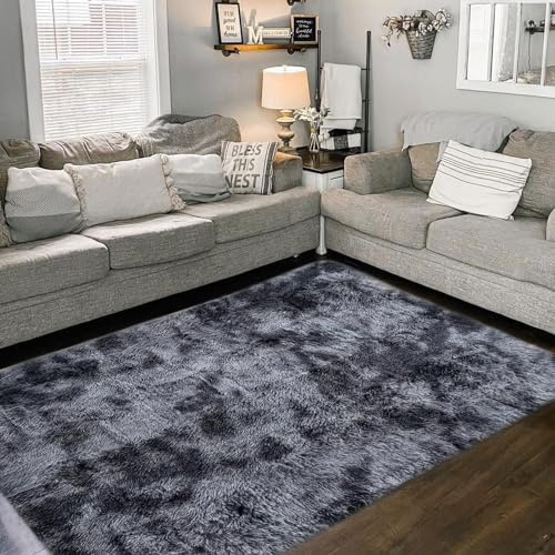 Tinyboy-hbq Teppiche Flausching Wohnzimmer Teppiche Shaggy Teppich Schlafzimmer Teppich Waschbarer Weiche Bequeme ​für Wohnkultur (Grau Schwarz, 120 x 160 cm)