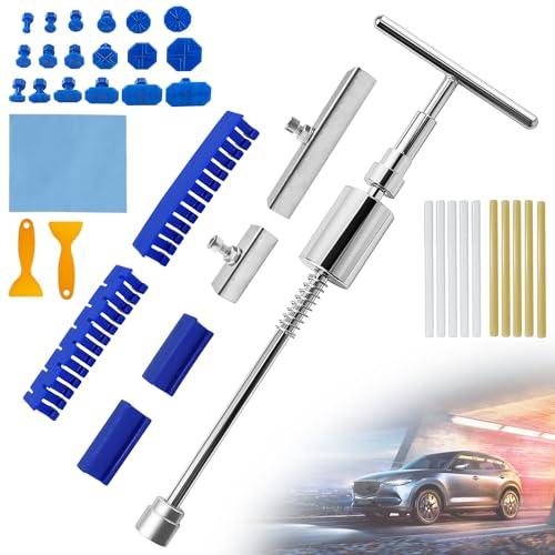 gxwcyi 34 Pièces kit Debosselage Carrosserie, Debosselage Carrosserie sans Peinture, Outil Debosselage sans Peinture pour Réparation de la Grêle, Dent Lifter