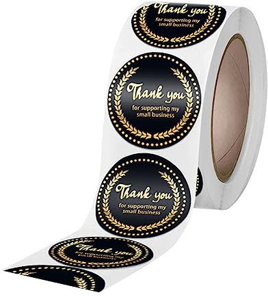EXCEART 2 Rollen 500 Stück Aufkleber Klebeetiketten Hochzeit Selbstklebende Geschenkanhänger Danke Schwarze Applikation Schwarze Umschläge Runde Etiketten Siegel Klein Papier Schmücken