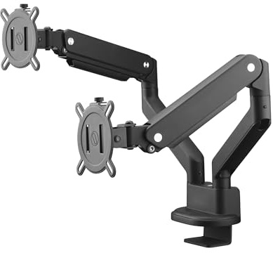One For All Universal-Doppelmonitorarm für 13-35 Zoll – VESA 75/100 mm – Höhenverstellung – Neigen (140°), Schwenken (180°) und Drehen (360°) – Max. Gewicht – 10 kg pro Bildschirm – Schwarz (DM4210)