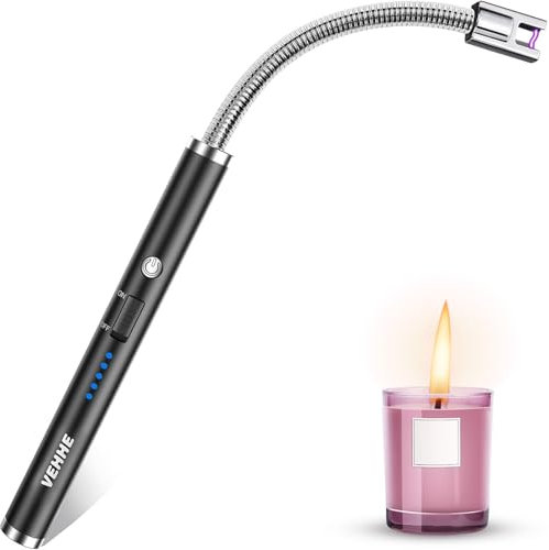 VEHHE Candle Lighter, Electric Lighter Rechargeable USB Lighters with 360° Long Flexible Neck, Arc Windproof Lighters with LED Battery Display, for BBQ Camping Light Candles Gas Stoves