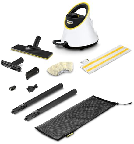 Kärcher Dampfreiniger SC 2 Deluxe, Flächenleistung: ca. 75m², Tank: 1 l, Dampfdruck: max. 3,2 bar, Aufheizzeit: 6,5 min., Heizleistung: 1.500 W, mit Bodenreinigungsset EasyFix, mit Dampfglätter