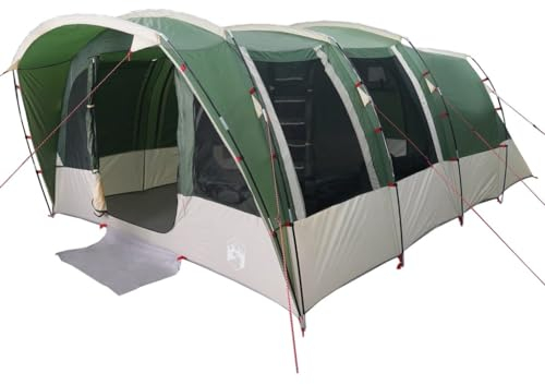 vidaXL Tunnel Familienzelt 8 Personen, Campingzelt mit Steckverbindungssystem, Wasserdicht Tunnelzelt mit Heringen Abspannseilen, Gruppenzelt, Grün 185T Polyester