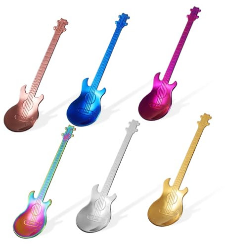 iplusmile 6pcs Guitar Spoons Coffee Stir Dessert Spoons Stainless Steel Flatware Set 12x3.2cm for Home Kitchen and Party