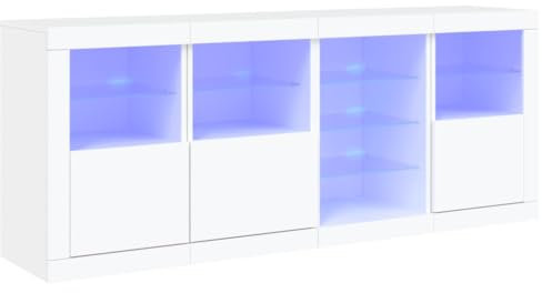 HETFTJN Spind Schuhschrank Apothekerschrank Küche Vitrinenschrank - Sideboard mit LED-Leuchten Weiß 164x37x67 cm für Küche Büro Wohnzimmer Flur