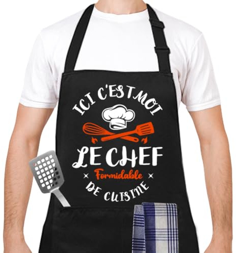 Yontree Tablier Barbecue pour Homme, Tablier de Cuisine Réglable avec 2 Poches, Tablier Barbecue Imperméable en Tissu de Coton pour Homme, Cadeau pour Fête des Pères