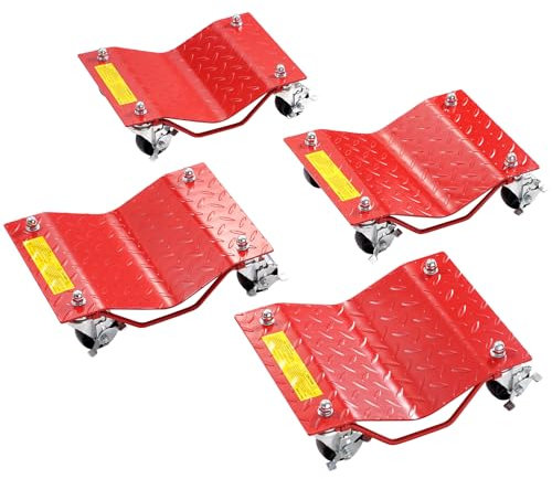 VEVOR Wheel Dolly, 8000 lbs Capacity Heavy-Duty Steel Car Mover, Wheel Dolly Car Tire Stake Set with Brakes, Vehicle Moving Cart Moving Cars, Trucks, Trailers, Motorcycles, and Boats, Set of 4, Red