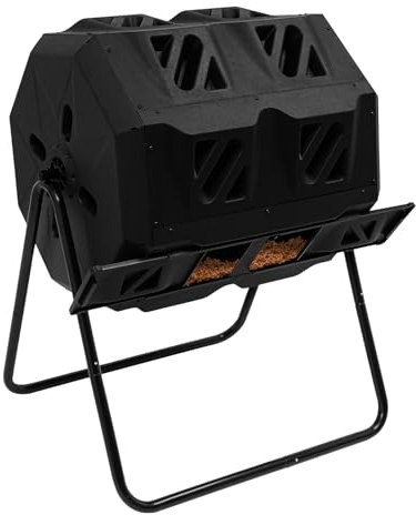 Tumbling-Komposterbin Komposter Tumbler 160 L, Doppelkammer-Garten-Kompostbehälter, Doppelkammer-Komposter, Drehbarer Kompostbehälter für Garten, Küche und Hofabfall, Schwarz